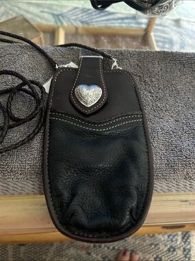 Brighton Black and Brown Leather Crossbody Pouch with Heart Concho